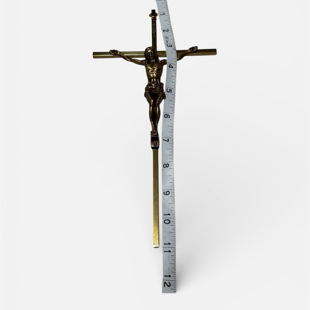 Vintage INRI Crucifix Jesus Christ on Cross 10” Gold Plate Metal Wall Cross